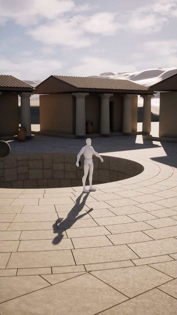 Unreal layout: The recruiter at the pit, house and amphora unchanged.